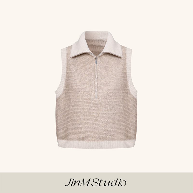 Jinm丨【Star Fiber】Old Money Style Double Yarn Interwoven Half-Zip Knitted Vest 602601A3747 Jinm丨【Star Fiber】Old Money Style Double Yarn Interwoven Half-Zip Knitted Vest 602601A3747