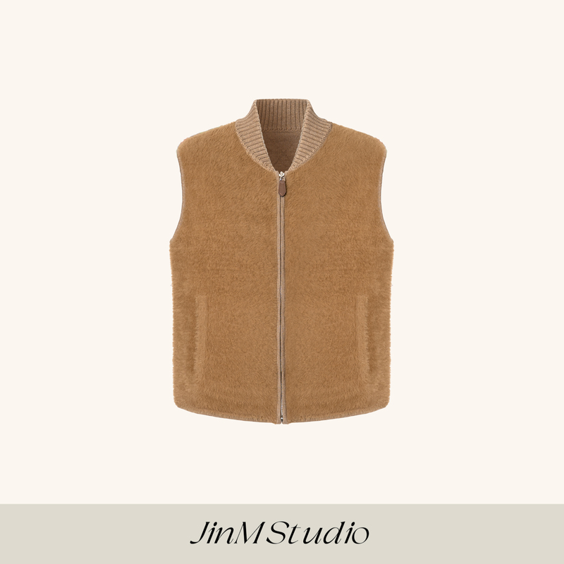 Jinm丨【Twilight Castle】Teddy Velvet Feel Casual Reversible Zip-Up Sleeveless Vest 603603B0467