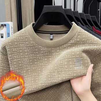 Cross-border hot-selling men's long-sleeved autumn and winter sweatshirts, high-end men's velvet thickened bottoming shirts, round-neck warm sweatshirts