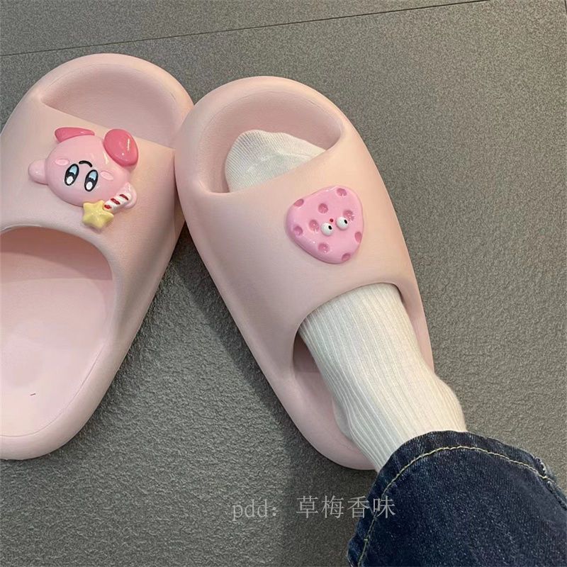 New Cute Cartoon Kirby Ins-Style Thick-Soled Sandals for Women, Suitable for Outdoor Wear in Summer, Anti-Slip and Odor-Resistant