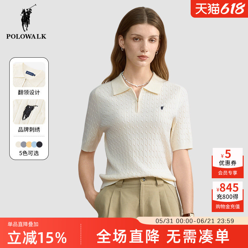 Polowalk Women's Knitted Short-Sleeved Top 2026 Summer New Style Old Money Style Thin Knitwear for Work Wear Polowalk Women's Knitted Short-Sleeved Top 2026 Summer New Style Old Money Style Thin Knitwear for Work Wear