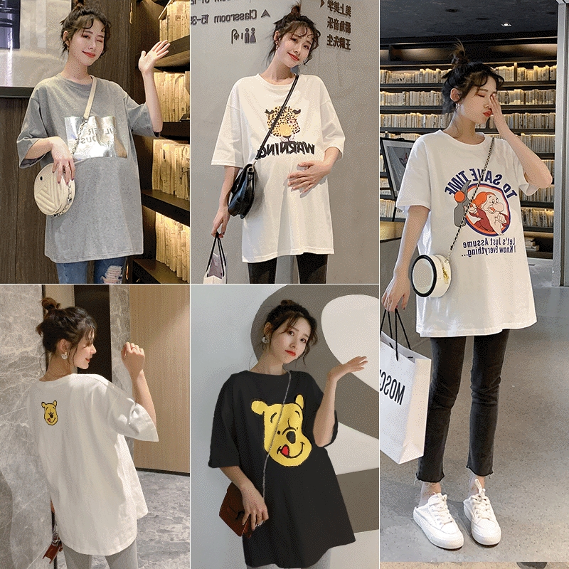 Pregnant woman New Xinjiang cotton T-shirt Summer clothing Loose Fashion Medium Long Version Short Sleeve Ocean Dress Chaomomi's Aging Blouse