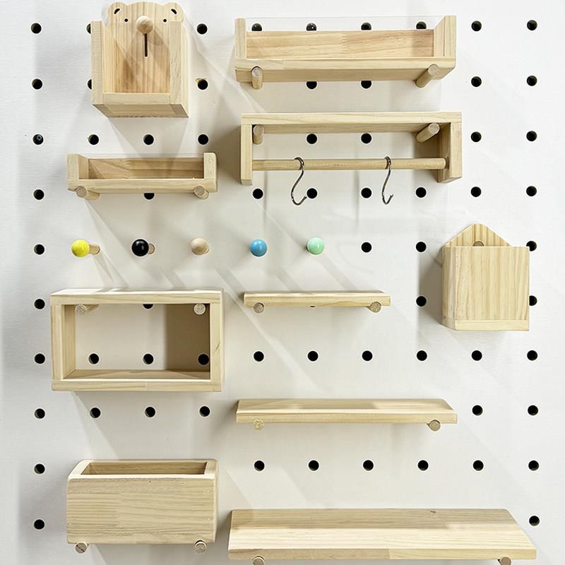Solid wood hole board accessories custom wall storage bookshelf simple entrance wooden partition hole hanging board rack