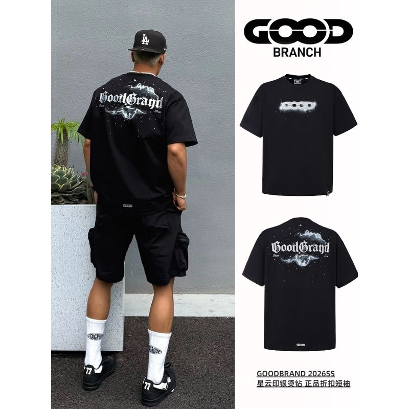 Yan Yuchen's Same Style Goodbranch2026Ss Nebula Print Silver Rhinestone Light Luxury Fashion High-End Short-Sleeve T-Shirt Yan Yuchen's Same Style Goodbranch2026Ss Nebula Print Silver Rhinestone Light Luxury Fashion High-End Short-Sleeve T-Shirt