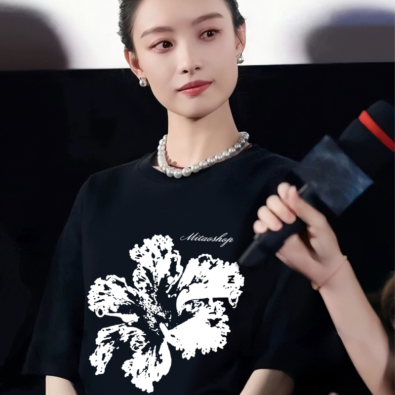 Black Pure Cotton Short-Sleeved T-Shirt for Women, Spring and Summer 2026 New Style, Loose Round Neck, Personalized Letter Print, Popular Top Black Pure Cotton Short-Sleeved T-Shirt for Women, Spring and Summer 2026 New Style, Loose Round Neck, Personalized Letter Print, Popular Top