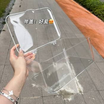 Transparent acrylic mask box desktop storage box household internet celebrity cosmetics dustproof flip storage large capacity