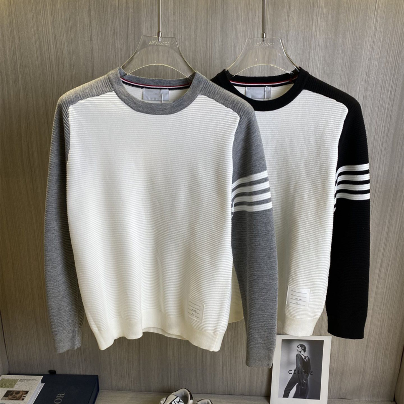 Trendy Brand Tb Four-Bar Sweater for Men and Women, Internet Celebrity Style, Fashionable Long-Sleeve Crew Neck Casual Versatile Knitwear, Couple Style