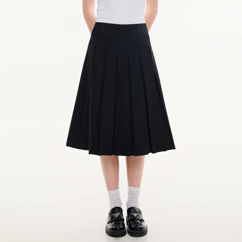 Bzxo Original Simple High-Waisted Black Pleated Skirt for Women, New Spring and Summer Casual Versatile Slimming Mid-Length Skirt Bzxo Original Simple High-Waisted Black Pleated Skirt for Women, New Spring and Summer Casual Versatile Slimming Mid-Length Skirt