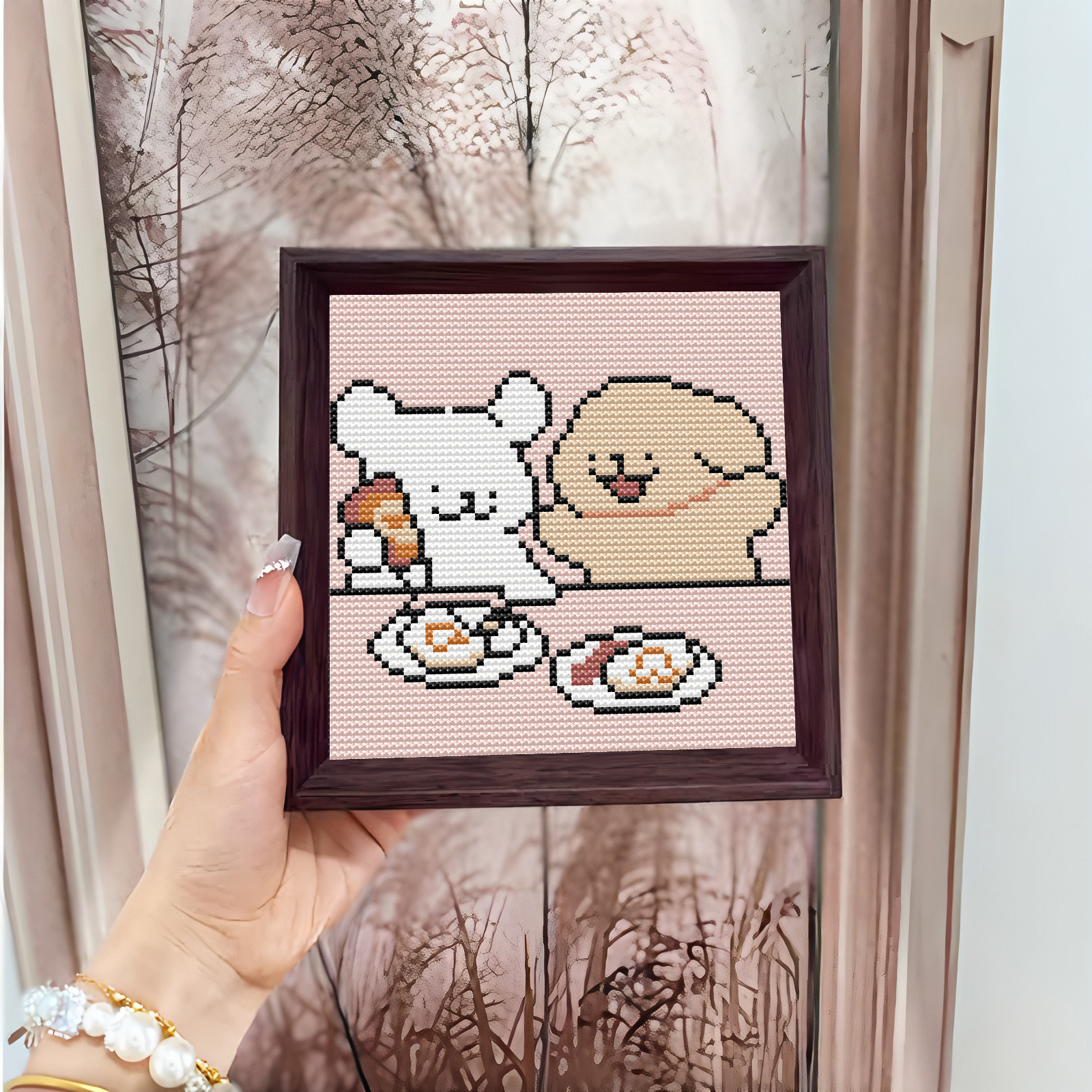 [Eating line puppy] Вышивка крестиком 2025, новый стиль, вышивка нитками с рамкой, милая маленькая вышивка для друзей