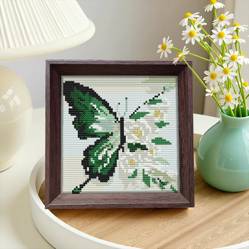 【Green Butterfly】Cross-Stitch 2026 New Model Thread Embroidery with Frame, High Aesthetic Handmade DIY Material Kit Embroidery