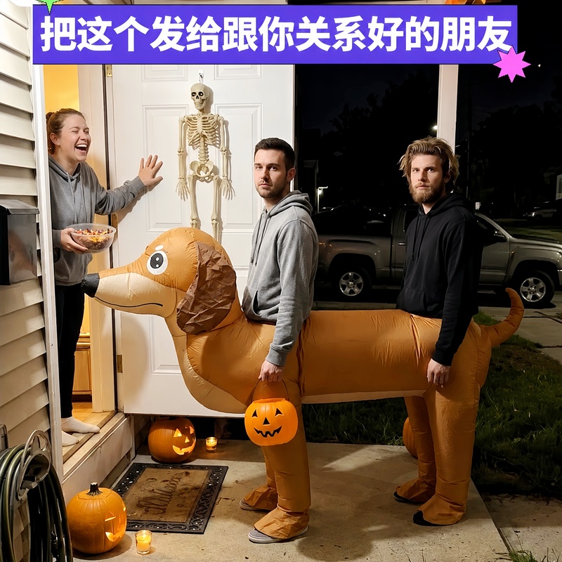 Halloween Inflatable Dachshund Cosplay Prop Double-Edged Prank Set Costume for Festival Party