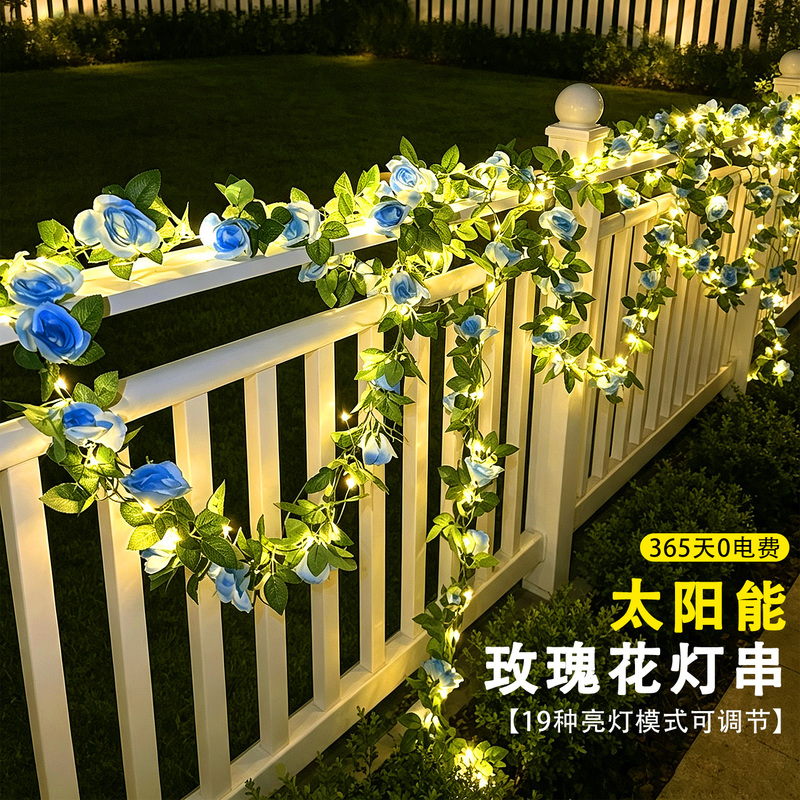 Solar-Powered Rose Vine String Lights for Outdoor Waterproof Balcony Railings, Fence Decoration, Courtyard and Wall Ambiance Arrangement Solar-Powered Rose Vine String Lights for Outdoor Waterproof Balcony Railings, Fence Decoration, Courtyard and Wall Ambiance Arrangement