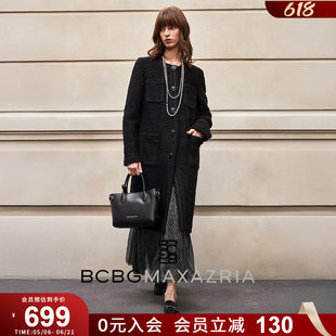Черная шерстяная текстильная куртка, пальто, средней длины, стиль Chanel