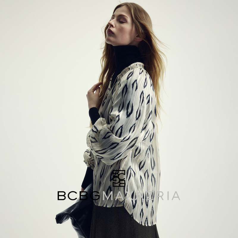 Bcbg Autumn and Winter Women's Fashion Stylish Exquisite Classic Trendy Heavy-Duty Gold Stripe Print Shirt Top