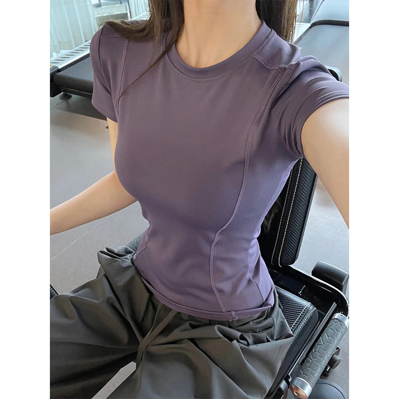 Huang Jiji Purple Sports Short-Sleeved T-Shirt for Women 2026 New Slim Fit Fitness Quick-Drying Round Neck Yoga Top Huang Jiji Purple Sports Short-Sleeved T-Shirt for Women 2026 New Slim Fit Fitness Quick-Drying Round Neck Yoga Top