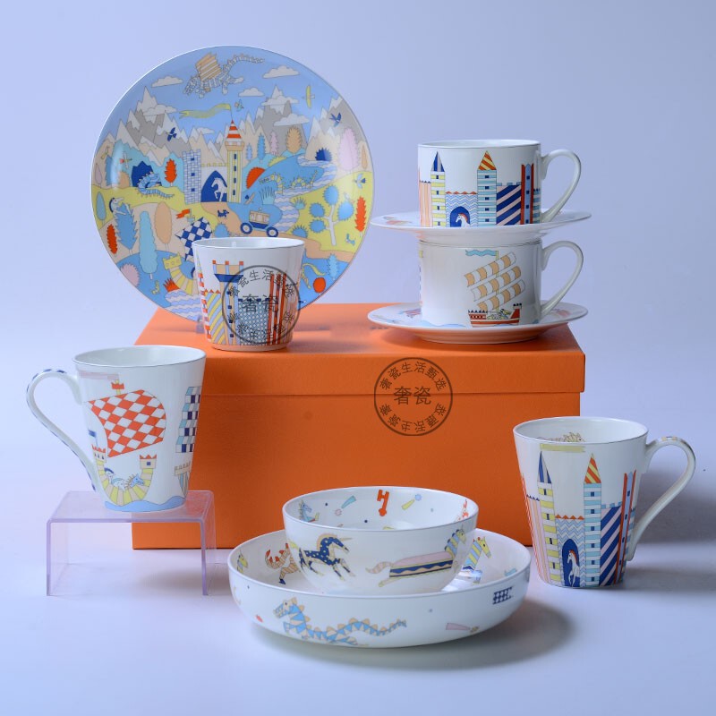 Bone China Kidslike Castle Unicorn Kidsren's Tableware Set Accessible Luxury Creative Mug Plate Bowl Water Cup Gift