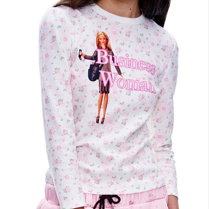 Maybe Next Time, "Business Woman" Strong Woman's Floral Waffle Puff Nine-Quarter Sleeve T-Shirt