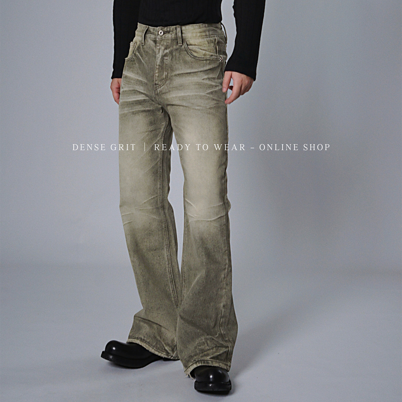 Dense Grit'Olive Green Washed Multi-Layered Cat Whiskers' American Version 517 Jeans Men's American Style Pants