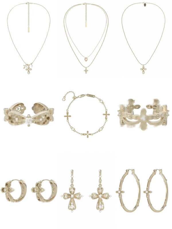 Niko Shimmering Lace Original Heart Cross Necklace Double Layer Clavicle Chain Bracelet Earrings Ring Light Luxury Women's Jewelry Niko Shimmering Lace Original Heart Cross Necklace Double Layer Clavicle Chain Bracelet Earrings Ring Light Luxury Women's Jewelry