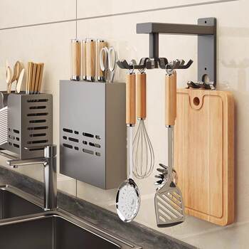 Kitchen rotary hook multi-function wall hanging rack spatula storage rack spoon spatula rack hole-free rack