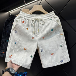 European High-End Jacquard Embroidered Shorts for Men, Loose Casual Beach Shorts, Versatile Summer Trendy Brand Five-Point Shorts