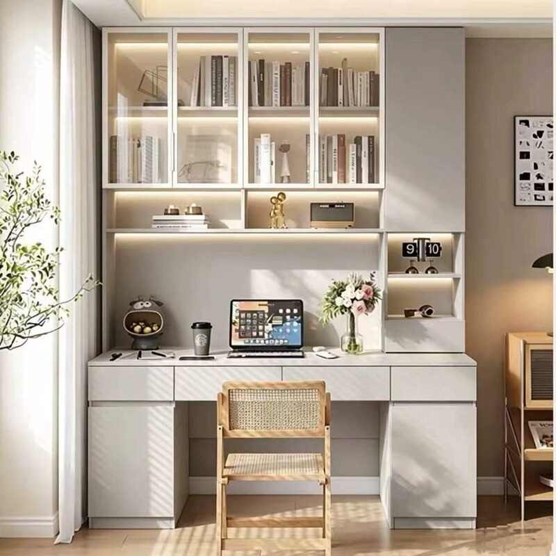 2026 New Model Honeycomb Aluminum Alloy Desk and Bookshelf Integrated Wall-Mounted Bedroom Home Office Desk Double Computer Desk