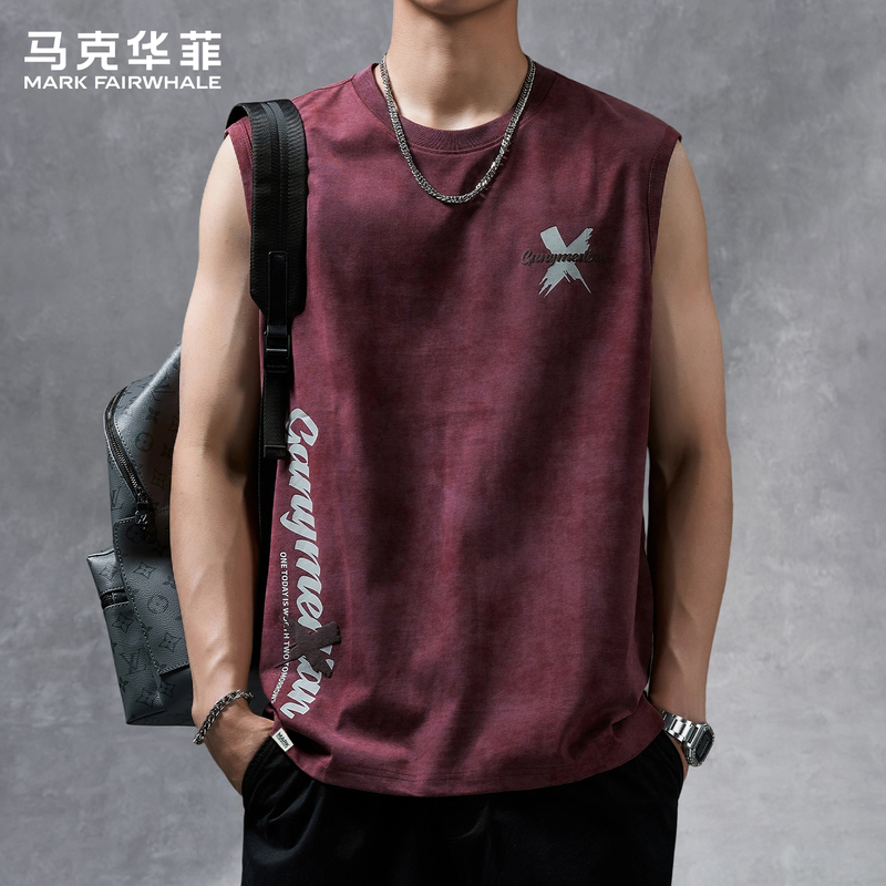 Mark Huafei American-Style Printed Sleeveless Ice Silk Tank Top Loose Trendy Casual Sports T-Shirt Summer Thin Men's Style Mark Huafei American-Style Printed Sleeveless Ice Silk Tank Top Loose Trendy Casual Sports T-Shirt Summer Thin Men's Style