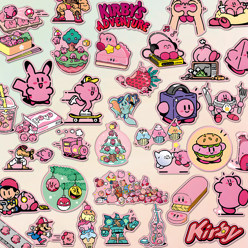 40 Cartoon Cute Kirby Stickers with High Aesthetic Value, Rabbit Decorations for Phone Cases, Computer, and Planner Stickers
