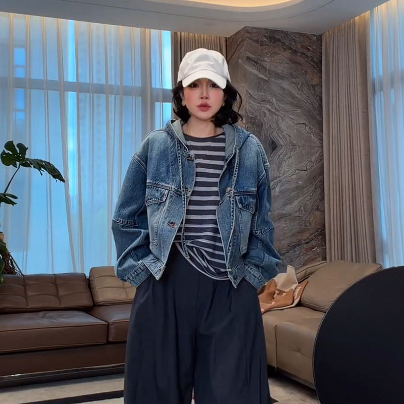 Me Lao Yang's Clothing [Show Collection Denim Jacket] 100% Denim Cotton Eco-Friendly Washed Versatile Early Autumn Casual Jacket