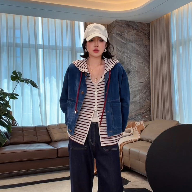 Me Lao Yang's Clothing [Bruce Leather Jacket] Heavyweight Mixed Sheepskin Lightweight Jacket-Style Versatile Leather Jacket for Autumn