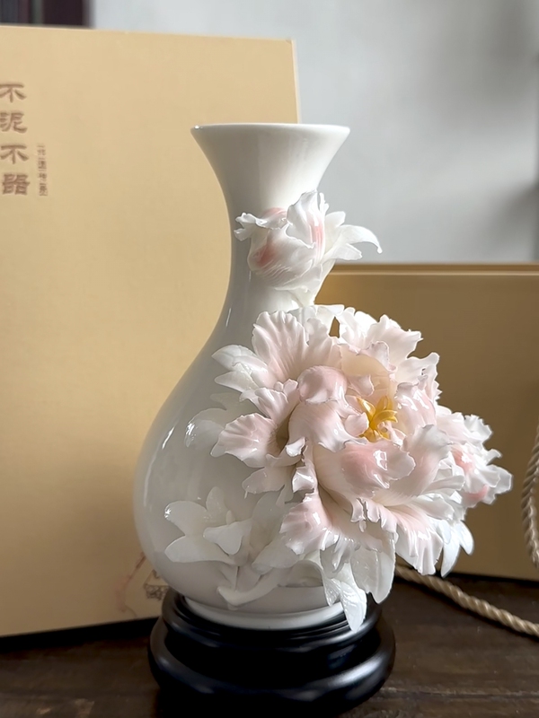 Not Clay, Not Pottery·Pink Peony New Chinese-Style Ceramic Vase Housewarming Wedding National Day Gift Flower Arrangement Ornament