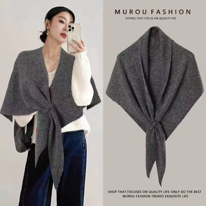 2026 Solid Color Wool Blend Cross-Knit Shawl for Women, Winter Fashion Versatile Warm Outerwear 2026 Solid Color Wool Blend Cross-Knit Shawl for Women, Winter Fashion Versatile Warm Outerwear