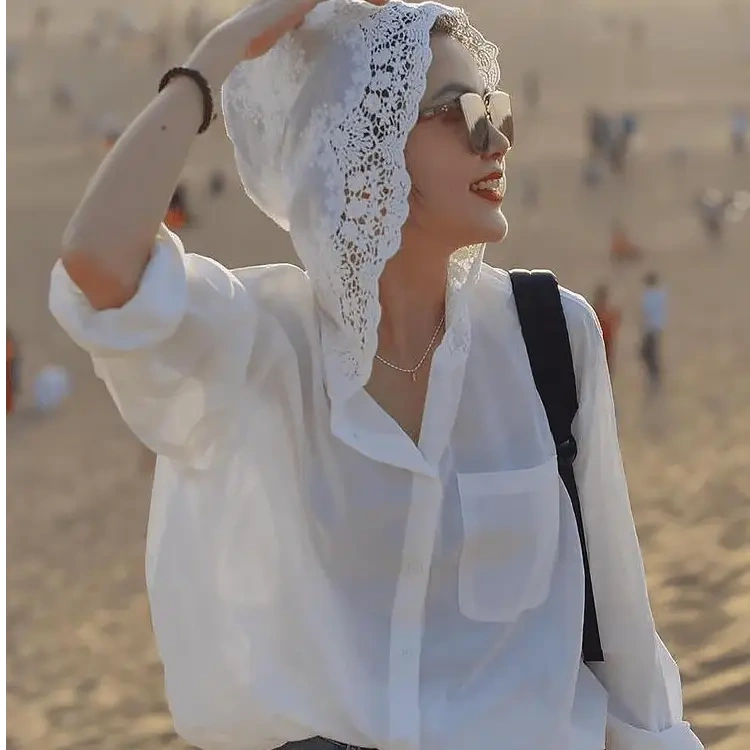 Trendy and Sophisticated Shirt 2025 New Summer Lace Hollow-Out Hooded Design Shirt Sun Protection Thin Jacket