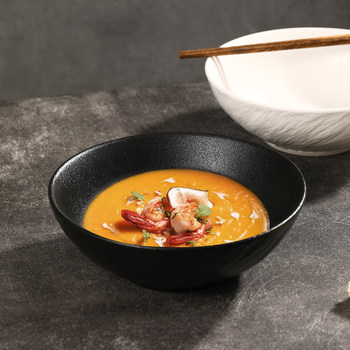 Black High-End Ceramic Bowl, Instant Noodle Bowl, Soup Bowl, Large Rice Bowl, Salad Bowl, Fruit Bowl, Large Bowl, Frosted Stone Pattern Bowl