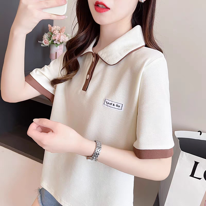 Cotton Pique Short-Sleeved Polo Shirt for Women 2026 Summer Design, Stylish, Age-Reducing, Casual, Versatile, Collared T-Shirt Top