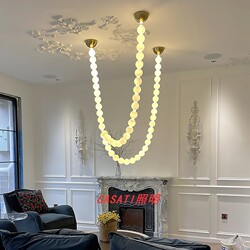 New Light Luxury Spanish All-Copper Natural Marble Chandelier Creative Buddha Bead Necklace High-End Villa Suspended Lighting Fixtures