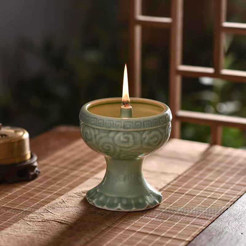 陶瓷酥油灯复古油灯仿古灯盏古风家居油盏灯祈福摆件老式油盏灯