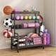 Sports and Fitness Equipment Storage Rack, Home Basketball Rack, Kettlebell Dumbbell Rack, Foam Roller Yoga Mat Storage Rack with Wheels