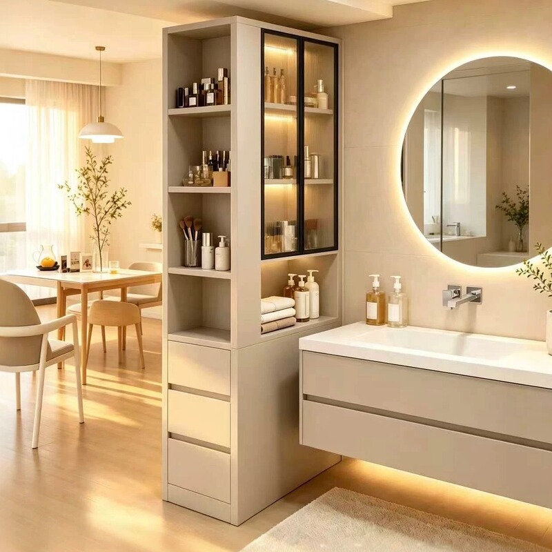 Honeycomb Aluminum Bathroom Side Cabinet, Waterproof Storage Cabinet, Light Luxury Style Glass Door Storage Cabinet, Narrow Side Storage High Cabinet