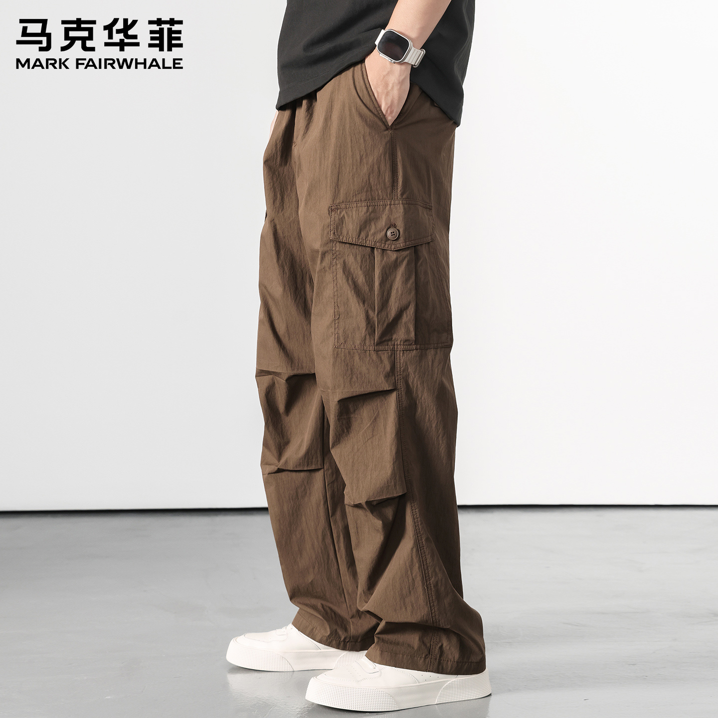 マークフェアホエールアメリカンアウトドア薄手速乾オーバーオールパンツメンズ夏トレンドゆったりストレートカジュアルパンツ
