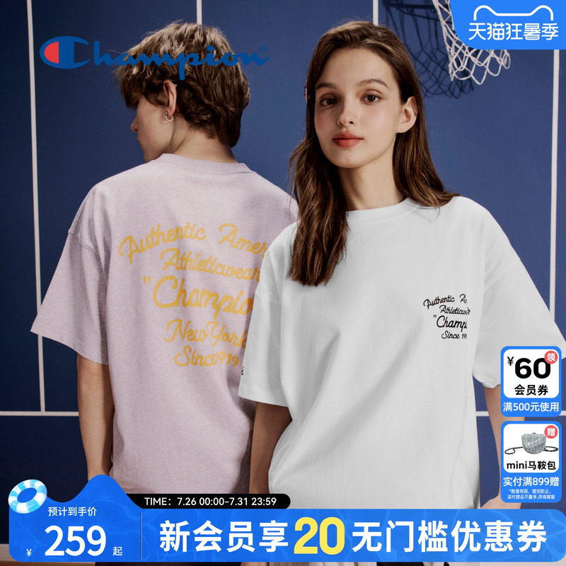 Champion Short-Sleeved Couple's Men's Half-Sleeve Summer Cotton T-Shirt Top Women's Unisex Trendy Letter Print