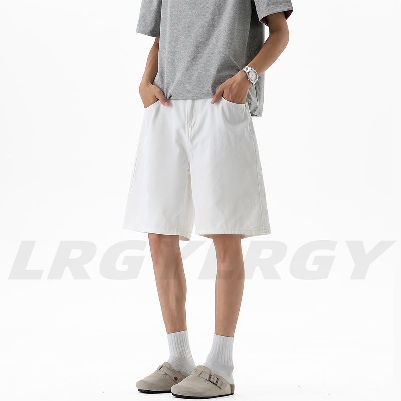 Lrgy Sunset Return to Nature Simple Casual Style White Denim Shorts for Men Summer Loose Straight Five-Point Shorts Versatile Lrgy Sunset Return to Nature Simple Casual Style White Denim Shorts for Men Summer Loose Straight Five-Point Shorts Versatile