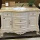 Popular European-Style Bathroom Cabinet with Red Oak and Marble Washbasin, Solid Wood Bathroom Vanity, Floor-Standing Combination