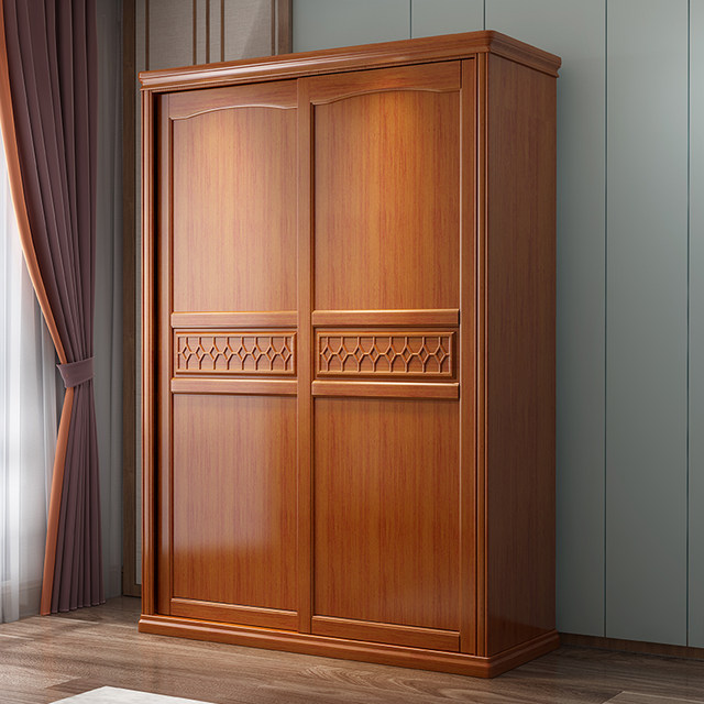Popular Solid Wood Wardrobe, Modern Chinese Style, Two, Three or Four Doors, Sliding Doors, Simple Home Bedroom Wardrobe with Mirror