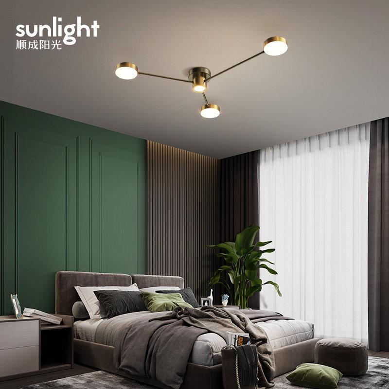 Full copper simple modern bedroom light creative personality master bedroom light LED ceiling light with super bright study light decoration