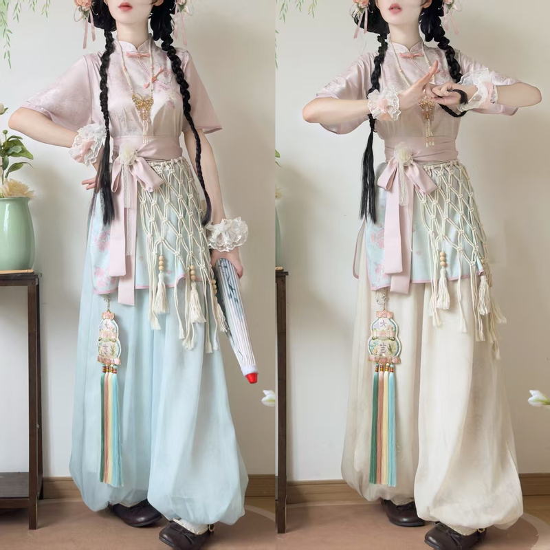 Jin Xiaoyao's Original Chinese-Style Cosplayer Outfit: Little Chef Girl with Stand-Up Collar Qipao, Fairy-Like Martial Arts Style, Lantern Pants for Everyday Summer Wear Jin Xiaoyao's Original Chinese-Style Cosplayer Outfit: Little Chef Girl with Stand-Up Collar Qipao, Fairy-Like Martial Arts Style, Lantern Pants for Everyday Summer Wear