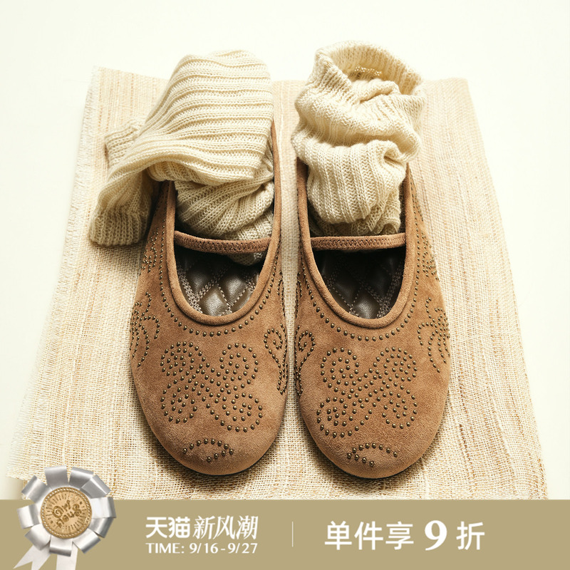 【Same Style as the Blogger】Oriinous Official Direct Sales 26Fw Beaded Ballet Suede Granny Shoes Women's Shallow Single Shoes