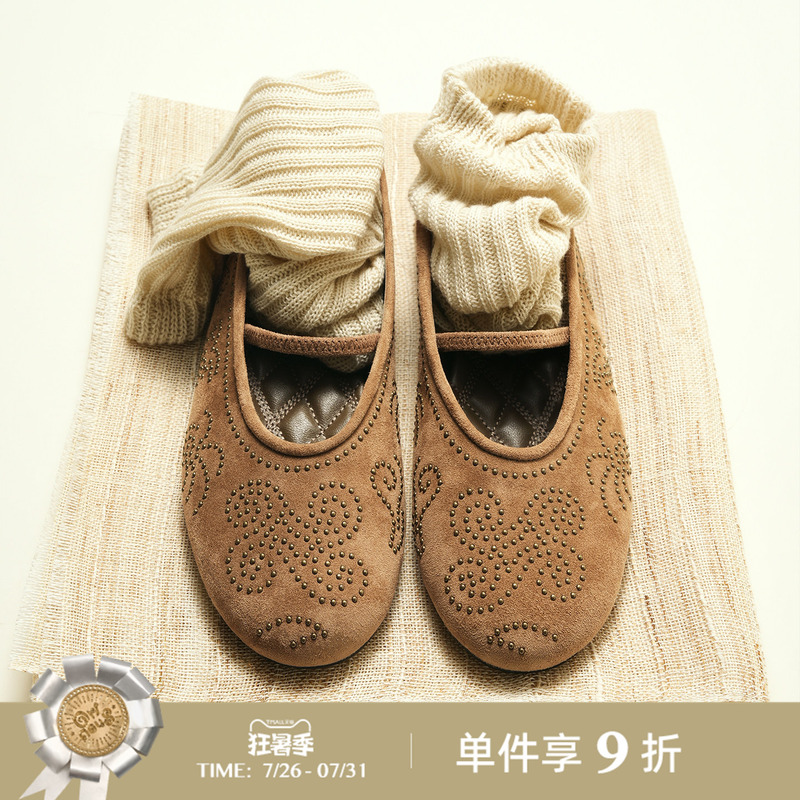 【Same Style as the Blogger】Oriinous Official Store Beaded Ballet Suede Granny Shoes Women's Shallow Single Shoes Spring