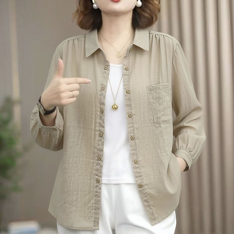 Pure Cotton Shirt for Women, New Summer Style, Original Double-Button Design, Double-Layer Cotton Gauze, Cardigan for Middle-Aged and Elderly Mothers, Outerwear Shirt Pure Cotton Shirt for Women, New Summer Style, Original Double-Button Design, Double-Layer Cotton Gauze, Cardigan for Middle-Aged and Elderly Mothers, Outerwear Shirt