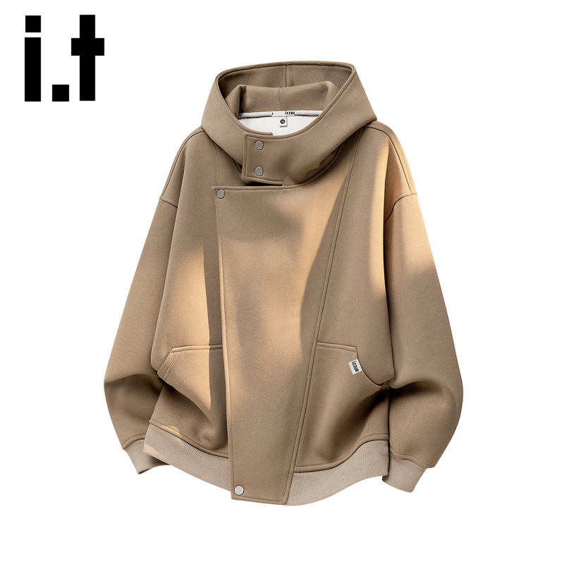 It Izzue American-Style Heavyweight High-Neck Hooded Sweatshirt for Men, Autumn and Winter Thickened Structured Style Couple's Cardigan Sweatshirt Y